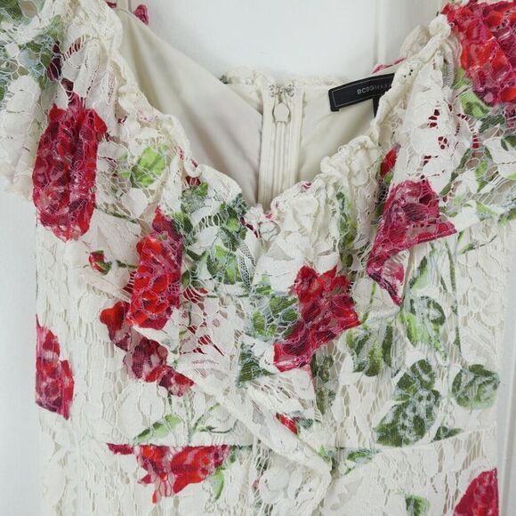 BCBGMaxazria Womens Floral Rose Dress Lace Overlay X-Small - Picture 6 of 13